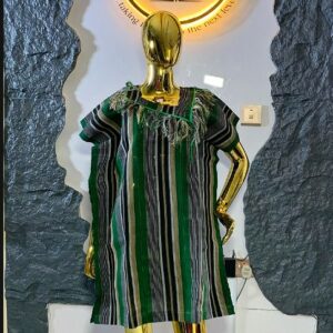 Aso oke midi dress with green stone embellishment
